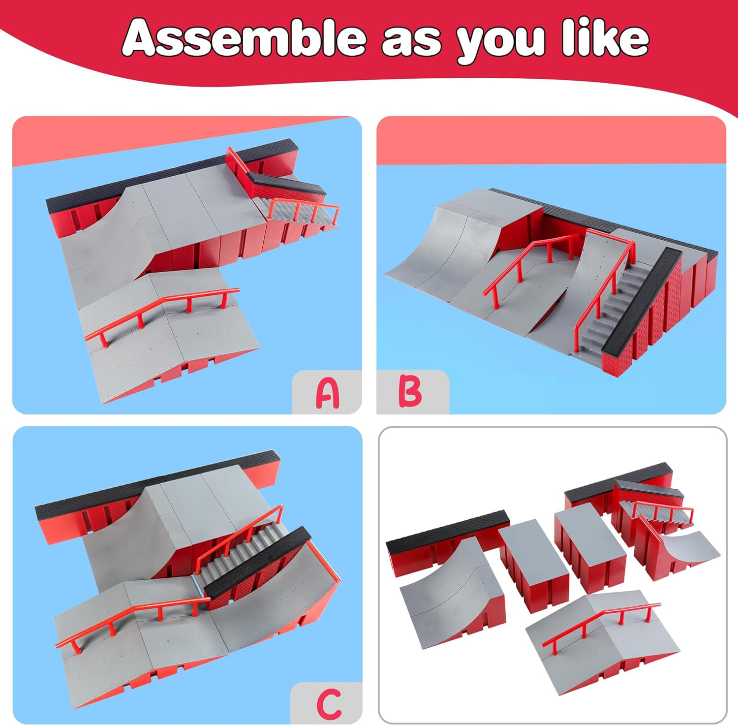 BROKIG Decktoy Finger Skateboard Sets,Fun Fingerboard Skatepark Kit Mini Finger Boards - Finger Training Toys for Kids Boys Gifts or Adult Party Toys (HB-004) image number 4