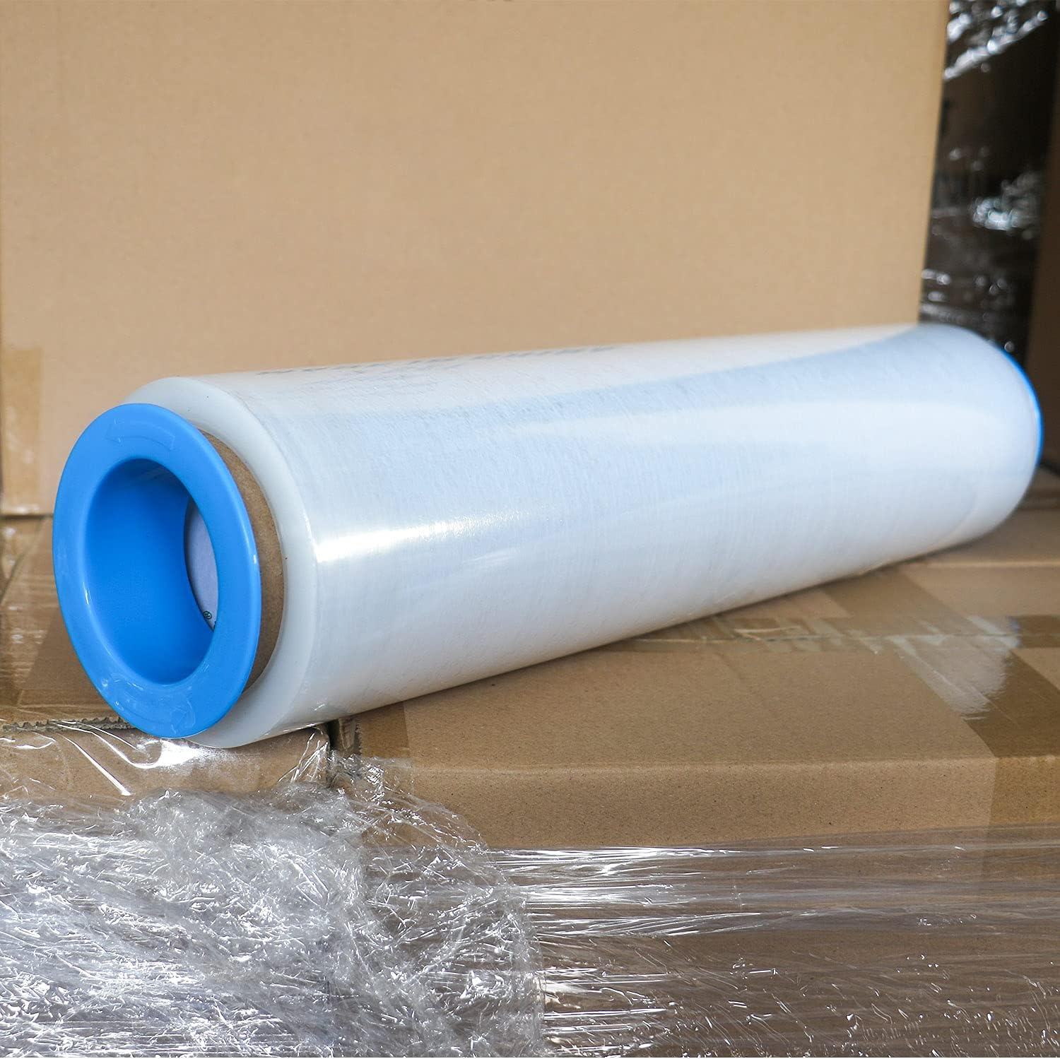 Clear Stretch Shrink Wrap Film, Heavy Duty Packaging Stretch Film for Shipping, Moving, Pallet, 1 Roll with 1 Pair Hand Saver,15 Inch X 1476Ft, 70 Gauge,Bomei PACK image number 1