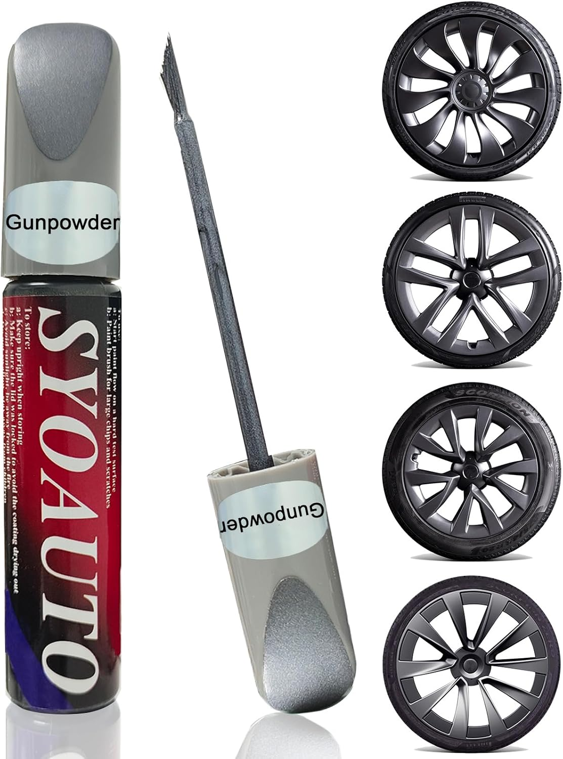 SYOAUTO Gunpowder Rim Touch up Paint for Tesla Model Y 3 S X Uberturbine/Arachnid/Cybersteam/Turbine Wheel Touch up Paint Rim Scratch Repair Wheel Curb Rash Paint Pen(Gunpowder) image number 3