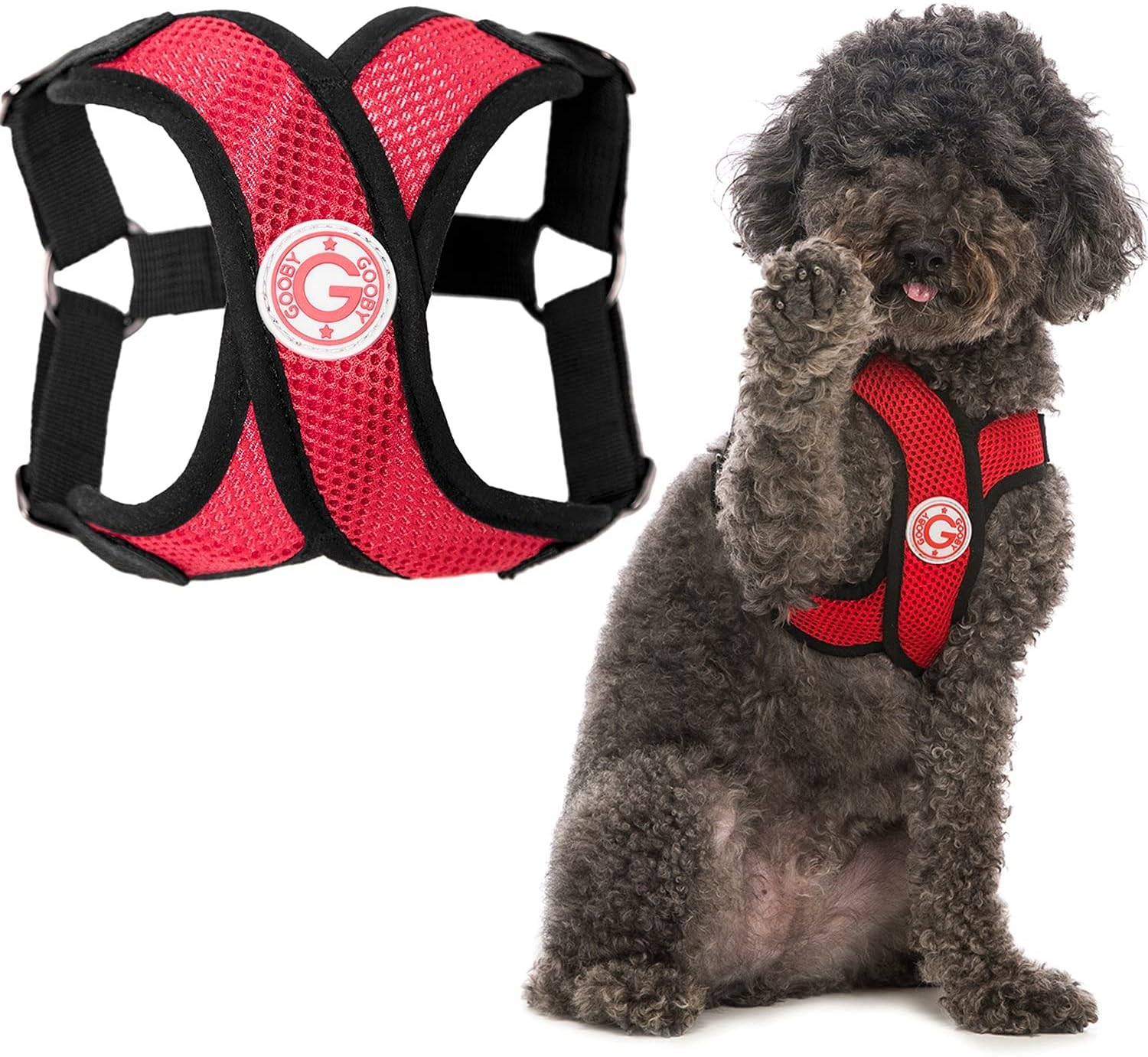 Gooby - Comfort X Step-In Harness, Choke Free Small Dog Harness with Micro Suede Trimming and Patented X Frame, Red, X-Large