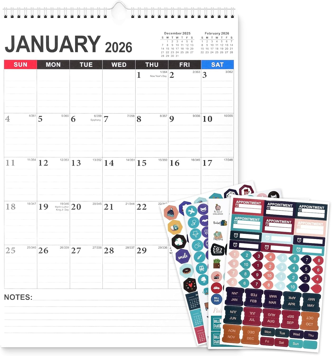 2026-2027 Wall Calendar with Stickers, Monthly Planner Runs from January 2026 to June 2027, 18 Months for Office Home School, 17'' X 12'' (Dark Blue)