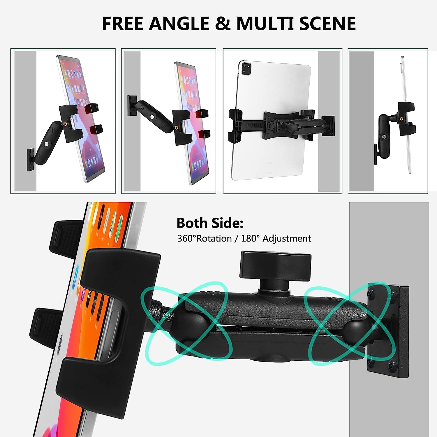 Peastrex Tablet Wall Mount Ipad Wall Holder Stand with Long Arm 360&deg; Rotating Aluminium Base for 4~15Inch Tablet and Cellphone Ipad Pro 12.9, Galaxy Tab S9 Ultra 14.6 S9FE, Surface,Iphone image number 2