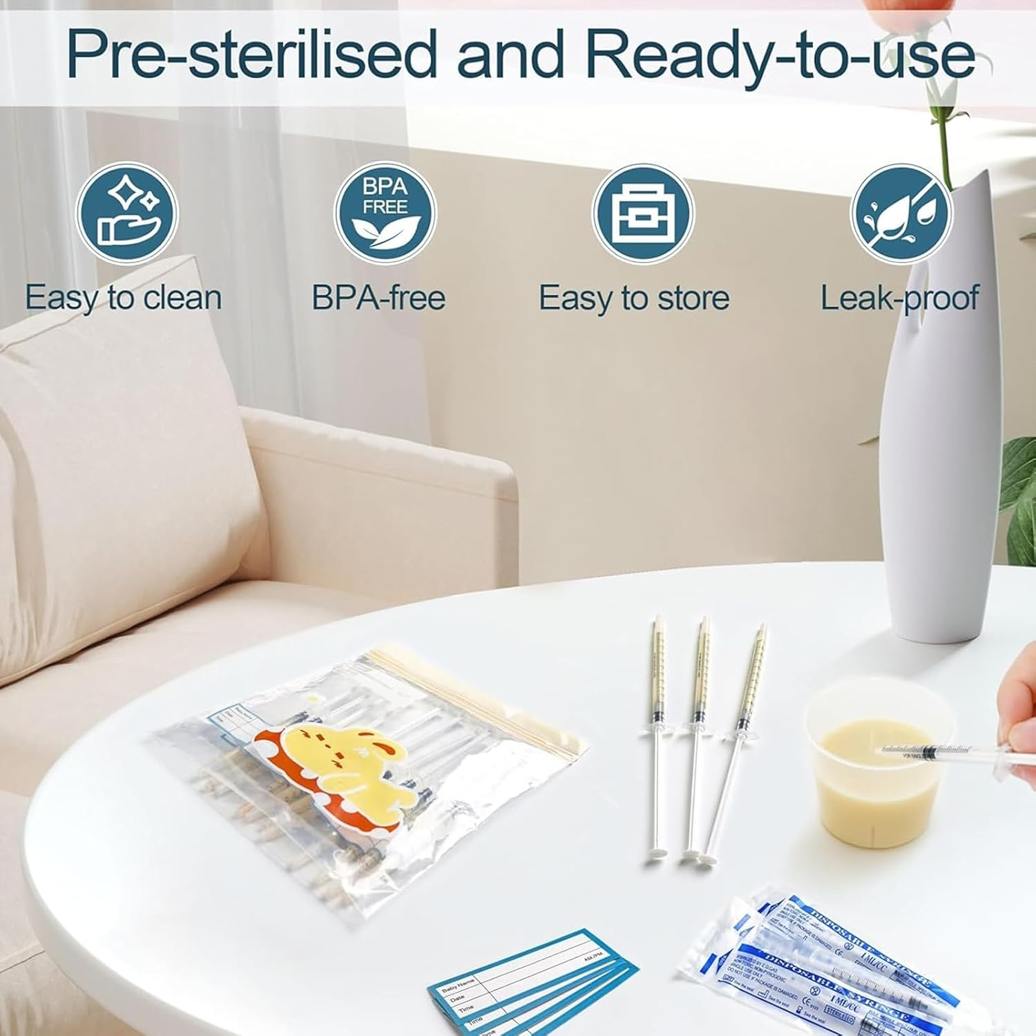 25 Sets 1Ml Colostrum Syringes with Caps, Colostrum Collector Kit Include 25Pcs 1Ml Sterile Syringes for Colostrum, 1 Measuring Cup, 5 Storage Bags, 50 Labels image number 4