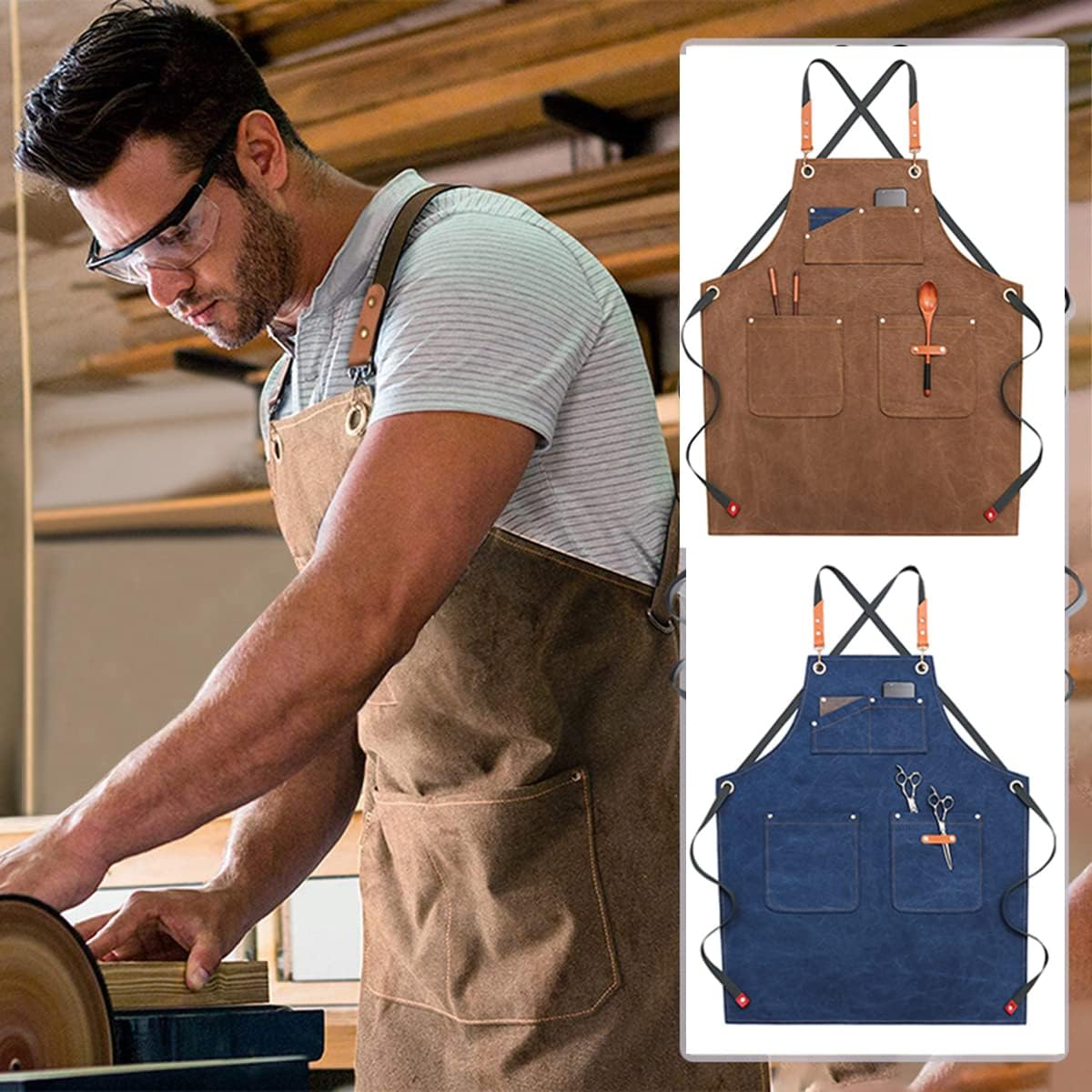 Denim Canvas Apron Work Apron for Men Barber Grill Restaurant Bar Shop Studios Uniform image number 1