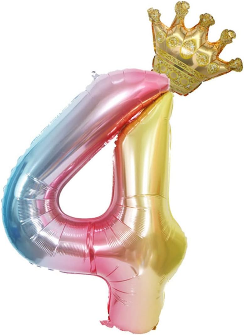 Large Rainbow Number Balloons 7Th Birthday Number Balloon with Detachable Crown Air Helium Digital Balloon Kids Birthday Party Decorations 40Inch (Number 7) image number 4