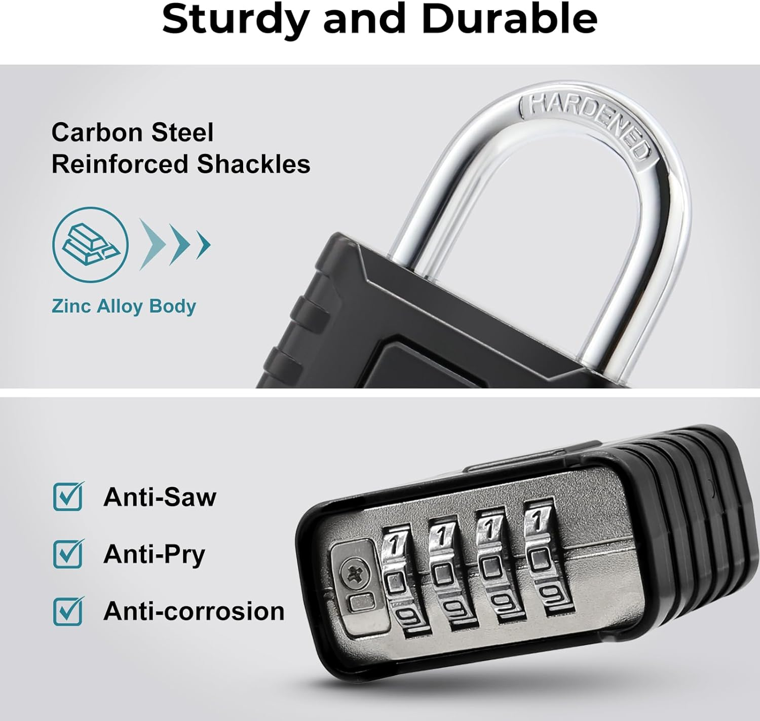 Heavy Duty Combination Padlock, 4 Digit Combination Lock Outdoor, One-Touch Unlocking, Weatherproof, Hidden Password Design for Home, School, Garage, Gate, Garden image number 6