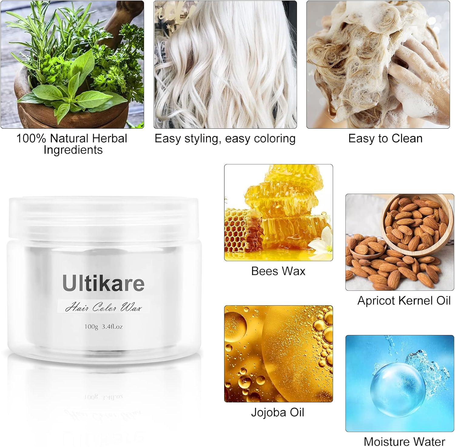 Temporary Hair Colour Cream, Ultical Hair Colour Wax Temporary Hair Wax Colour Instant DIY Cosplay for Carnival Christmas Halloween Parties for Men and Women (White) - Orange image number 5