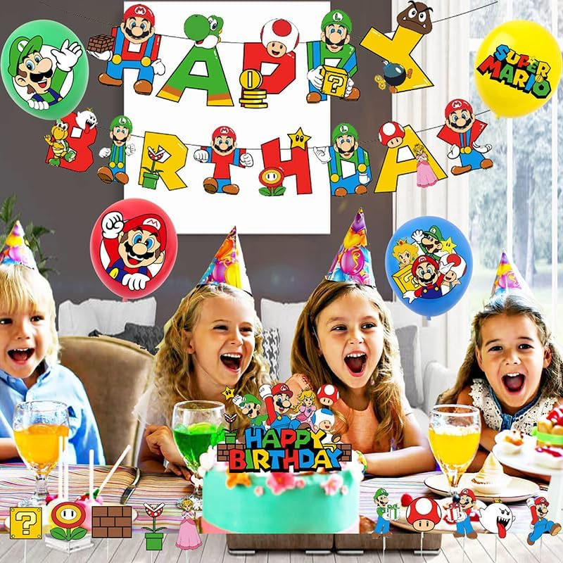 Mario Birthday Party Decorations - Super Mario Bros Cake Decorations, Balloons, Banner and Party Supplies image number 1