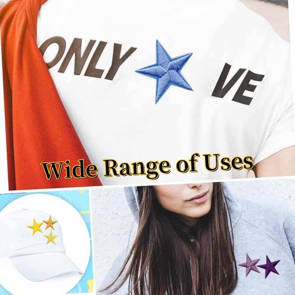 80Pcs Star Iron on Patches,Iron on Stars,Sew Embroidered Patches Appliques Embellishments Small,For DIY Jeans Jackets,Clothing,Bag,Iron on Patches for Hats DIY Craft Jacket Clothing Decoration image number 5