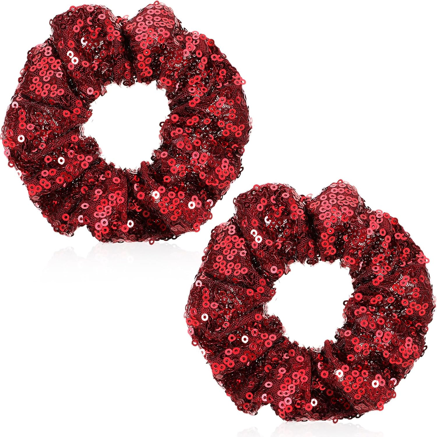 Pack of 2 Glitter Hair Bobbles Women'S Sequin Hair Scrunchies Glitter Red Wine Girls Sparkling Ponytail Holder Sequins Hair Accessories Elastic Hair Bands for Birthday Carnival Theme Party image number 3