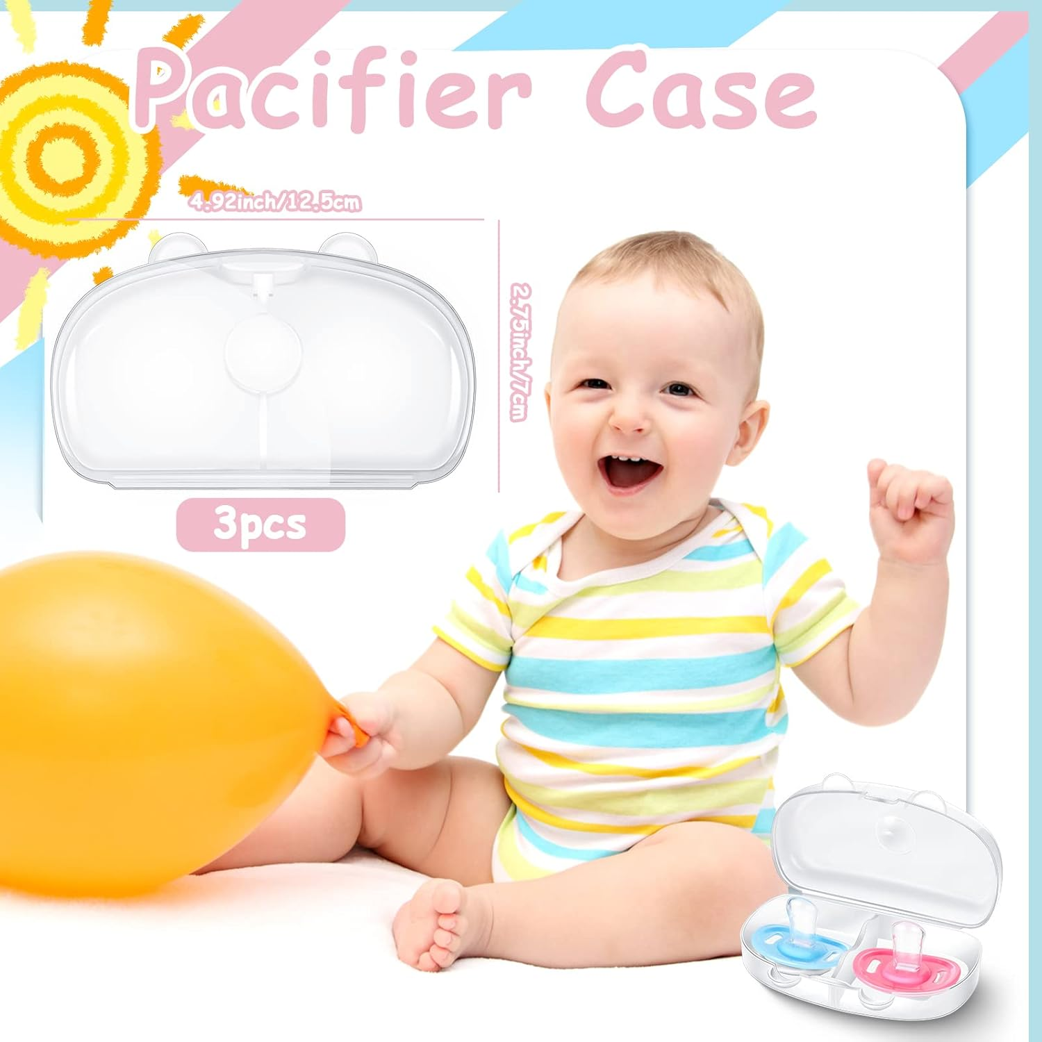 Pacifier Case Holder 3 Pieces Pacifiers Box Transparent Pacifier Holder Case Pacifier Container Pacifier Accessories for Home Trave Office Bedroom Classroom Applications image number 1