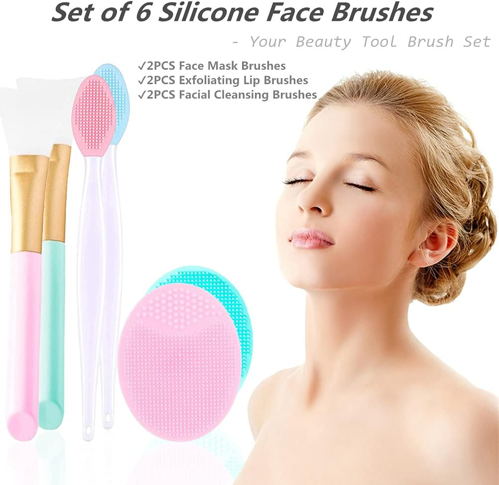 2PCS Silicone Face Mask Brush 2PCS Face Scrubber and 2PCS Exfoliating Lip Brush image number 1
