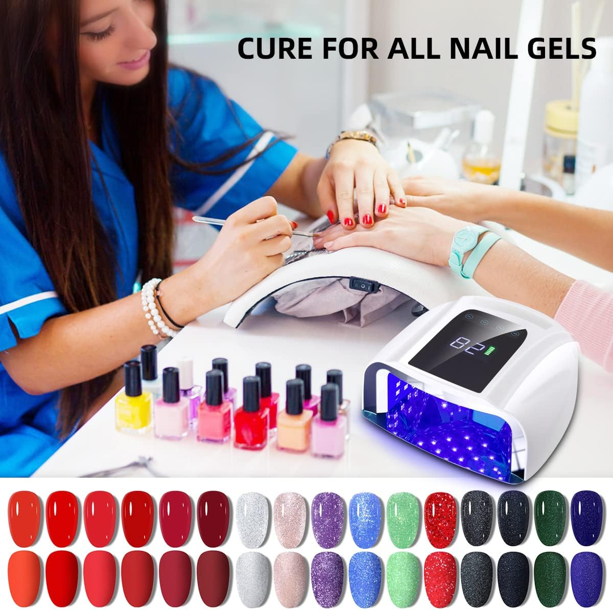 SUNYDOO 96W Rechargeable UV LED Nail Lamp,Cordless Nail Dryer with Removable Stainless Steel Bottom,Professional Curing Lamp for Fingernail and Toenail, Auto Sensor & Quick Dry Nail Machine (White) image number 5