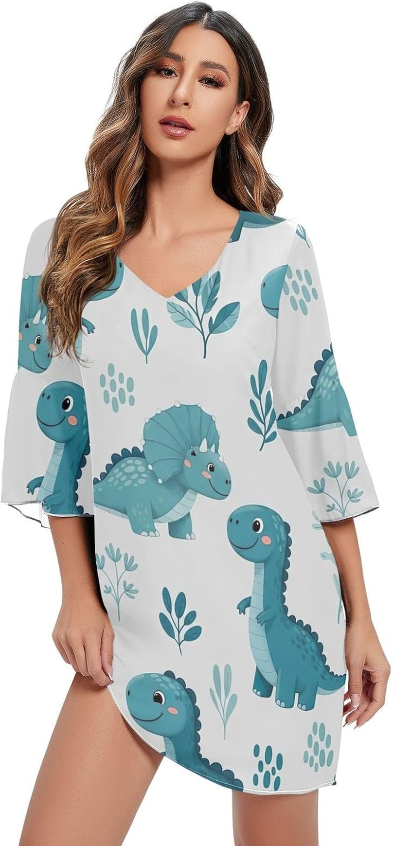Cute Dinosaur Blue Casual Dress Printed Line Maternity Dress image number 1