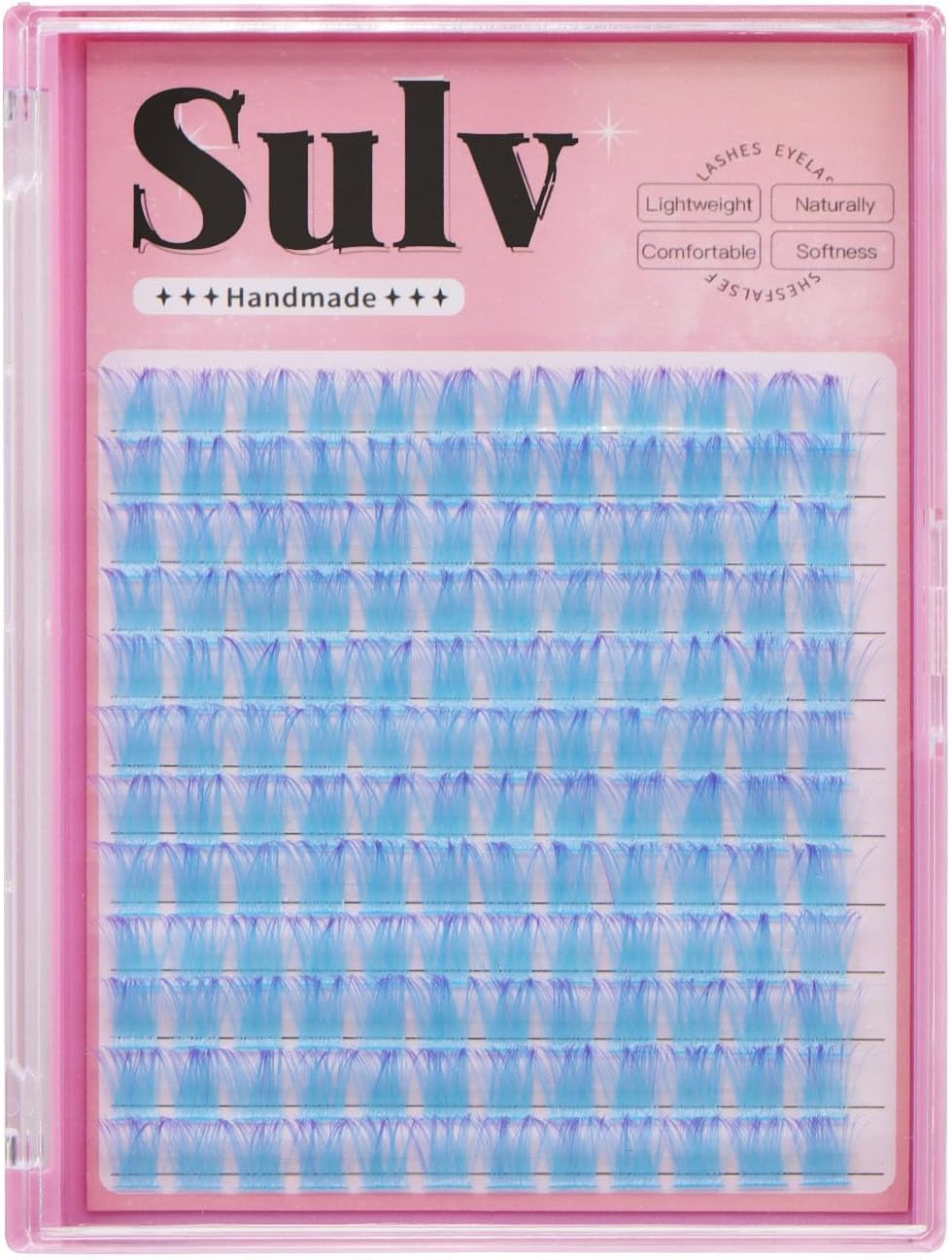 SULV Gradient Light Blue False Eyelashes Clusters 144Pcs D Curl 10-18Mm Eyelash Clusters Eyelash Extensions Soft Comfortable Material Dramatic Eye Lash (C#-12-14-16Mm Mixed)