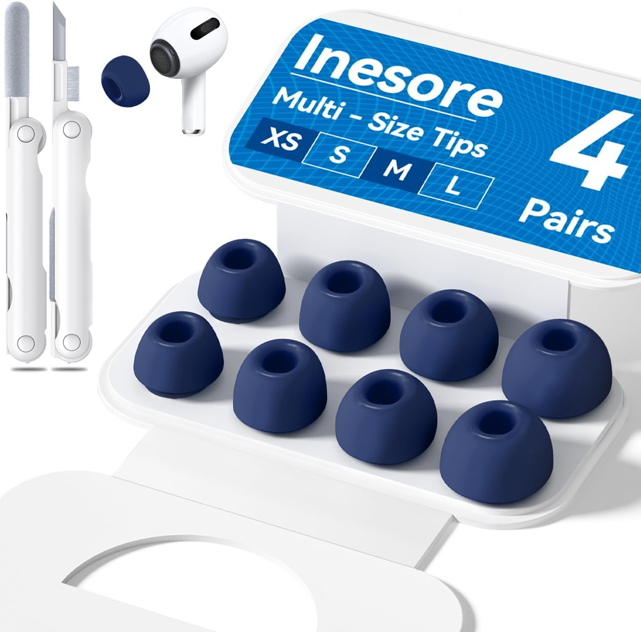 4 Pairs Replacement Ear Tips for Airpods Pro 2Nd/1St Generation with Portable Storage Box & Cleaner Pen,Noise Reduction Holewith & Built-In Dust Guard Screen,Silicone Ear Tips for Airpods Pro-Xs/S/M/L