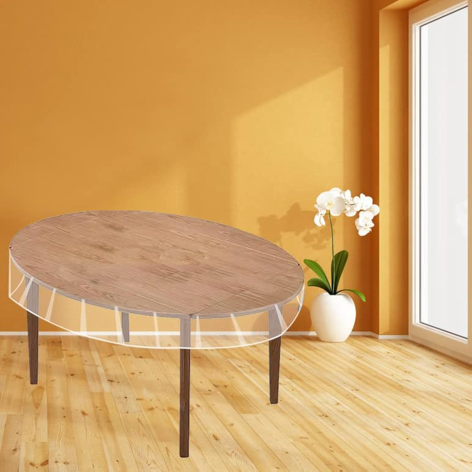 Feelingwarm Clear Table Protector - Clear Vinyl Table Cover - Protective Plastic Covering Transparent Tablecloth Waterproof 54" X 72" Oval image number 3