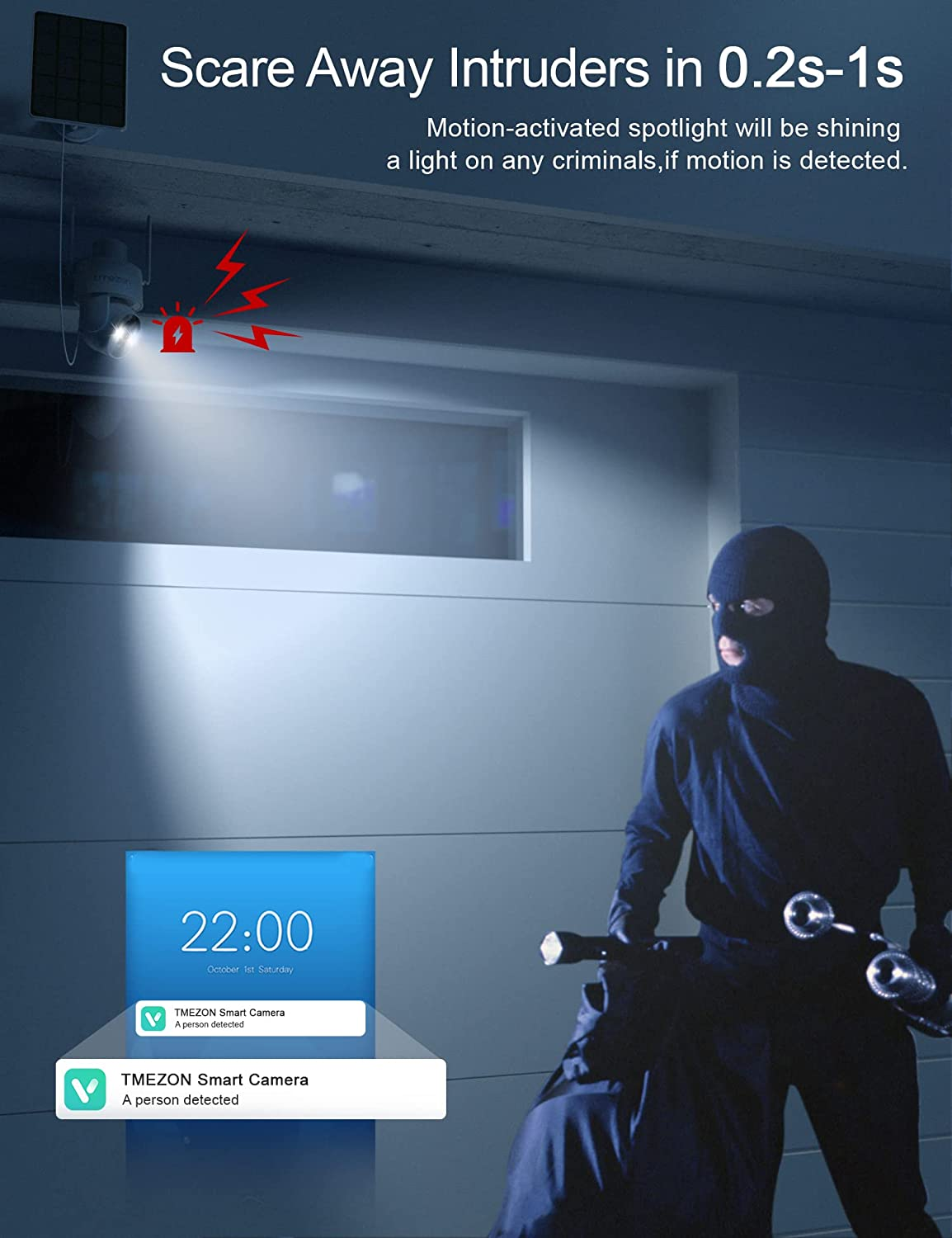 TMEZON 2 Pack Solar Powered Security Camera, Outdoor Wireless 360&deg; PTZ Camera for Home Surveillance with 3MP Night Vision Pan Tilt Solar Powered Two-Way Audio Motion Detection 2.4Ghz Wifi IP65 image number 2