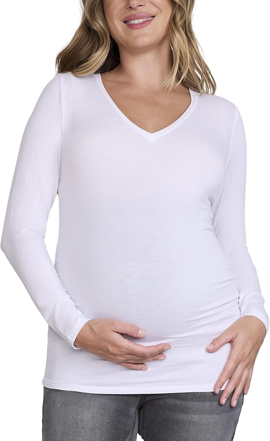 Motherhood Maternity Women'S Maternity Long Sleeve V-Neck Side Ruched Tee Shirt