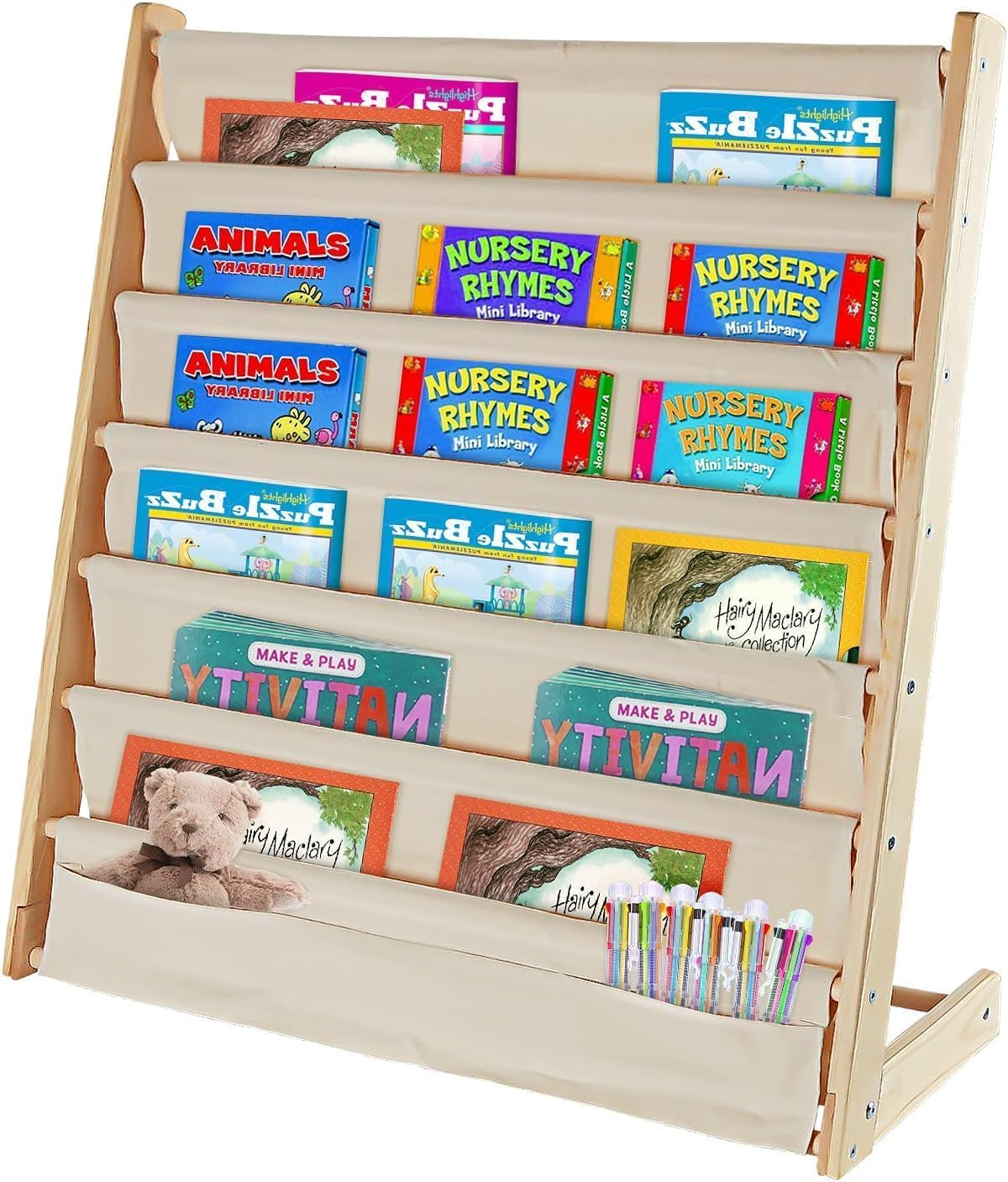 Kids Bookshelf with Deep Sleeve Storage, XICEN 6 Tier Natural Wood Kids Book Rack Storage, Bookcase Organizer, Magazine Rack, Toddler Book Shelf Organizer for Bedroom, Playroom,Toy Storage image number 6