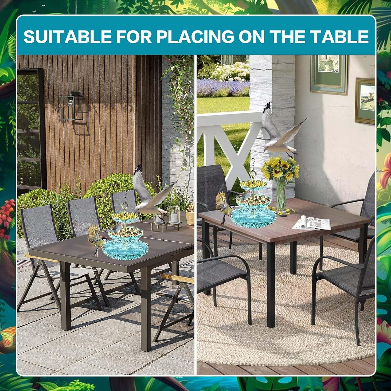 SUSOO 3-Tier Bird Feeder with Hook Hanging, Outdoor Wild Feeding Station for Stylish Garden,Yard, Pathway Landscape Decoration, Easy-Clean Small Animals Food Feeder for Bird Lovers Gift（42Cmx24Cm） image number 4