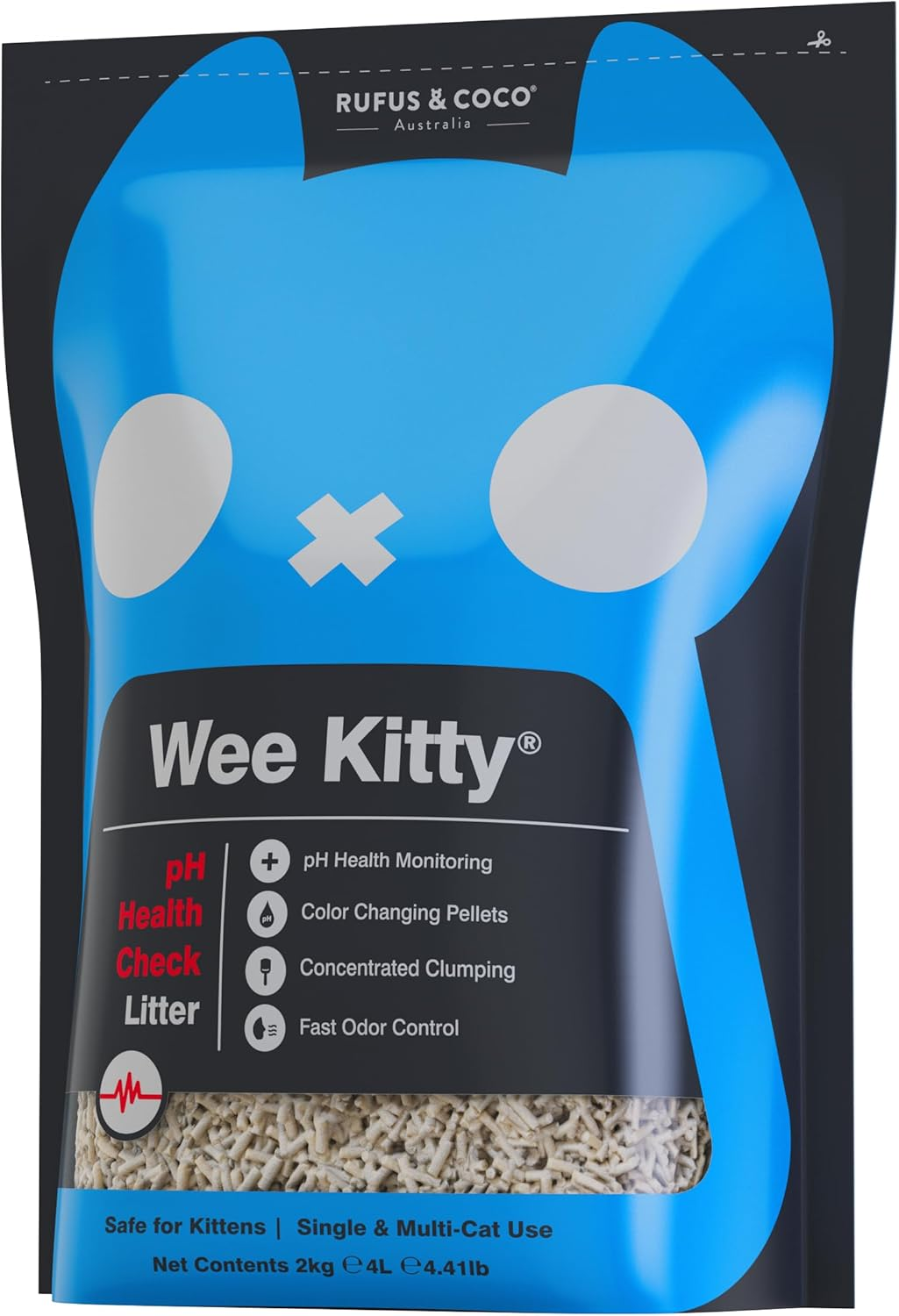 Rufus and Coco Wee Kitty PH Health Check Cat Litter, 2Kg/4L