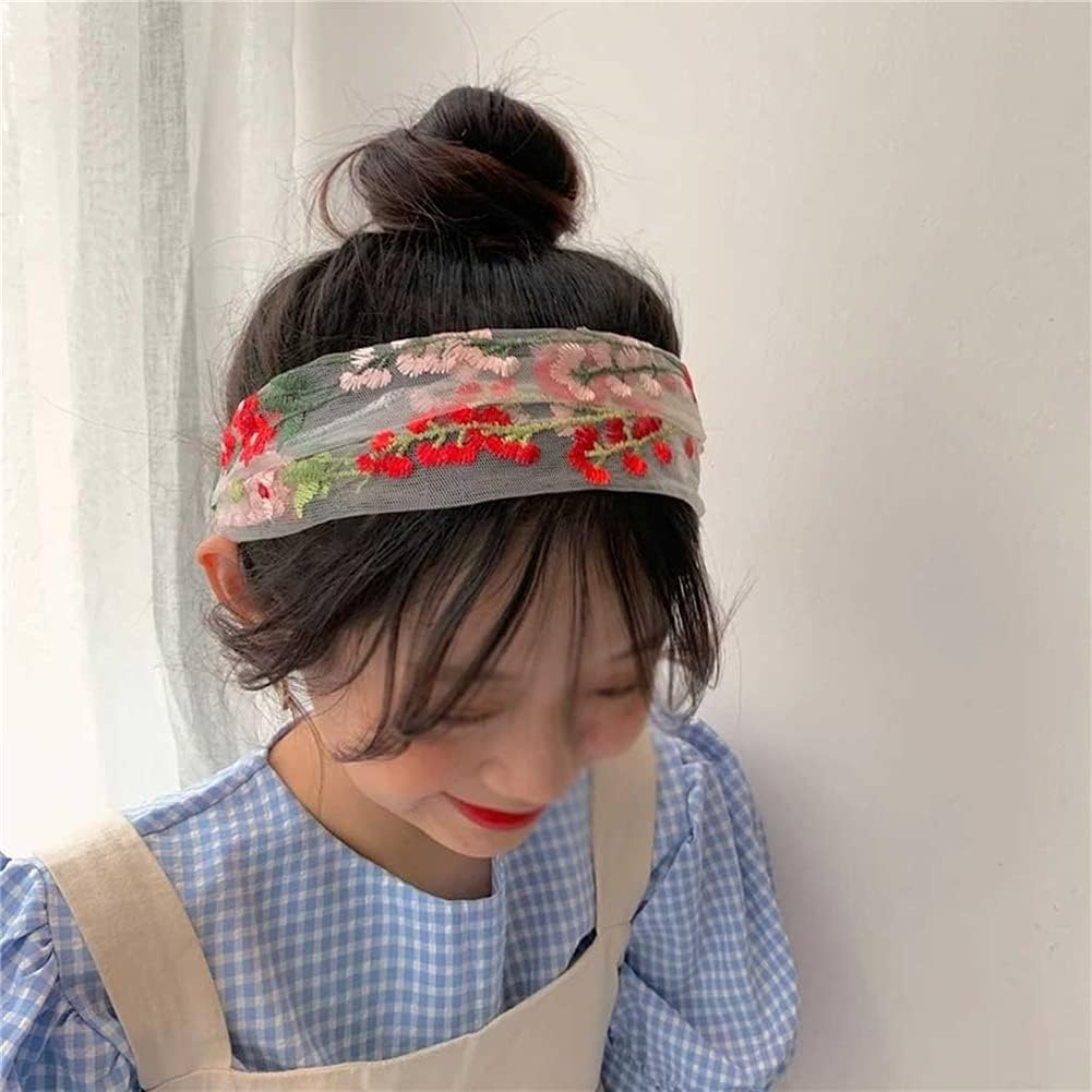 Crystal Hair Accessories,Clips Hairpins,Clip Plate,Hairpin for Women 1PC Vintage Handmade Embroidery Lace Flower Hairband Girls Turban Elastic Headwear Headband Hair Accessories (Color : B) (Color : image number 5