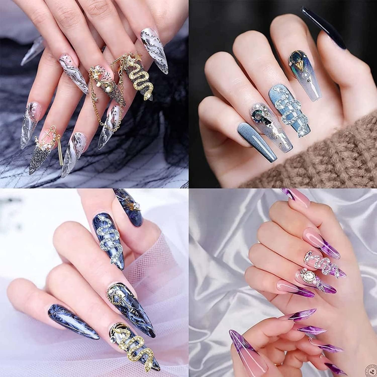 24 3D Snake Nails Charm Street Stone Nail Metal Make Nails Jewellery Art Jewellery Flashed Stone Nails Art Decorative Jewellery Nail Accessories (Rhinestone) Colour image number 4