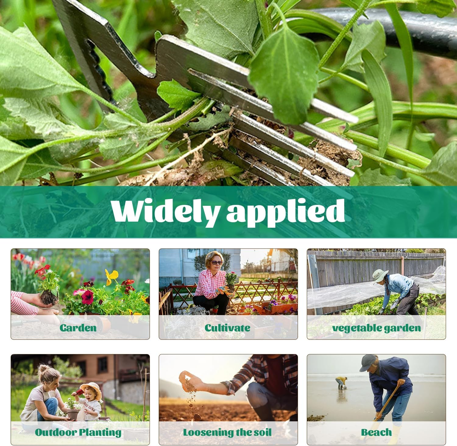 Rdlobu 2 X Gardening Hand Weed Cutters, Garden Weed Tool, Weed Remover Device with Silicone Handle, Weeder Hand for Grass Digging, Transplanting, Weeding (6 Teeth)