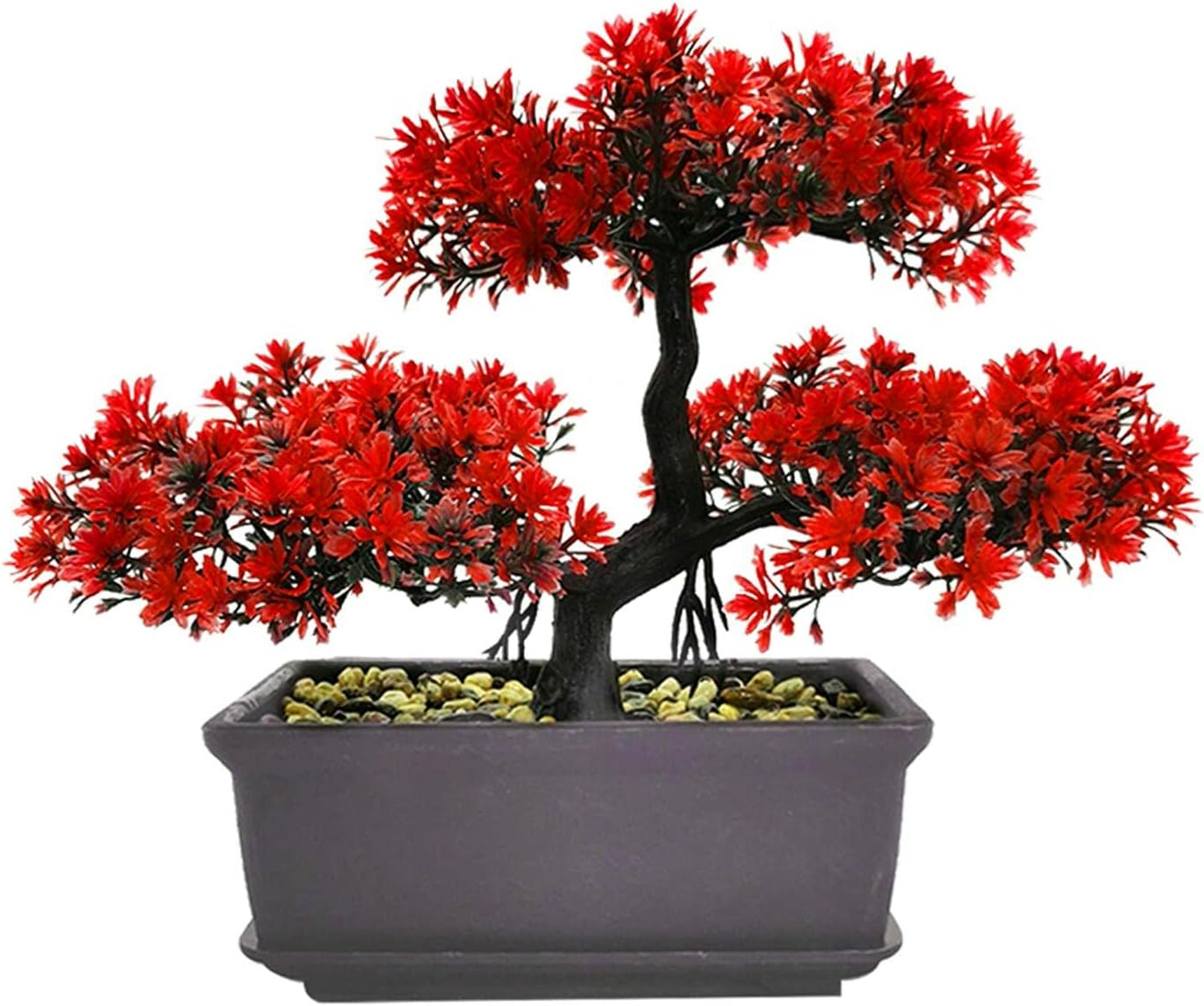 Artificial Bonsai Tree Potted Faux Pine Bonsai Simulation Zen Garden Fake Plant Bonsais Tree for Farmhouse Home Office Showcase Indoor D&eacute;cor Desktop Display(Color:Red)