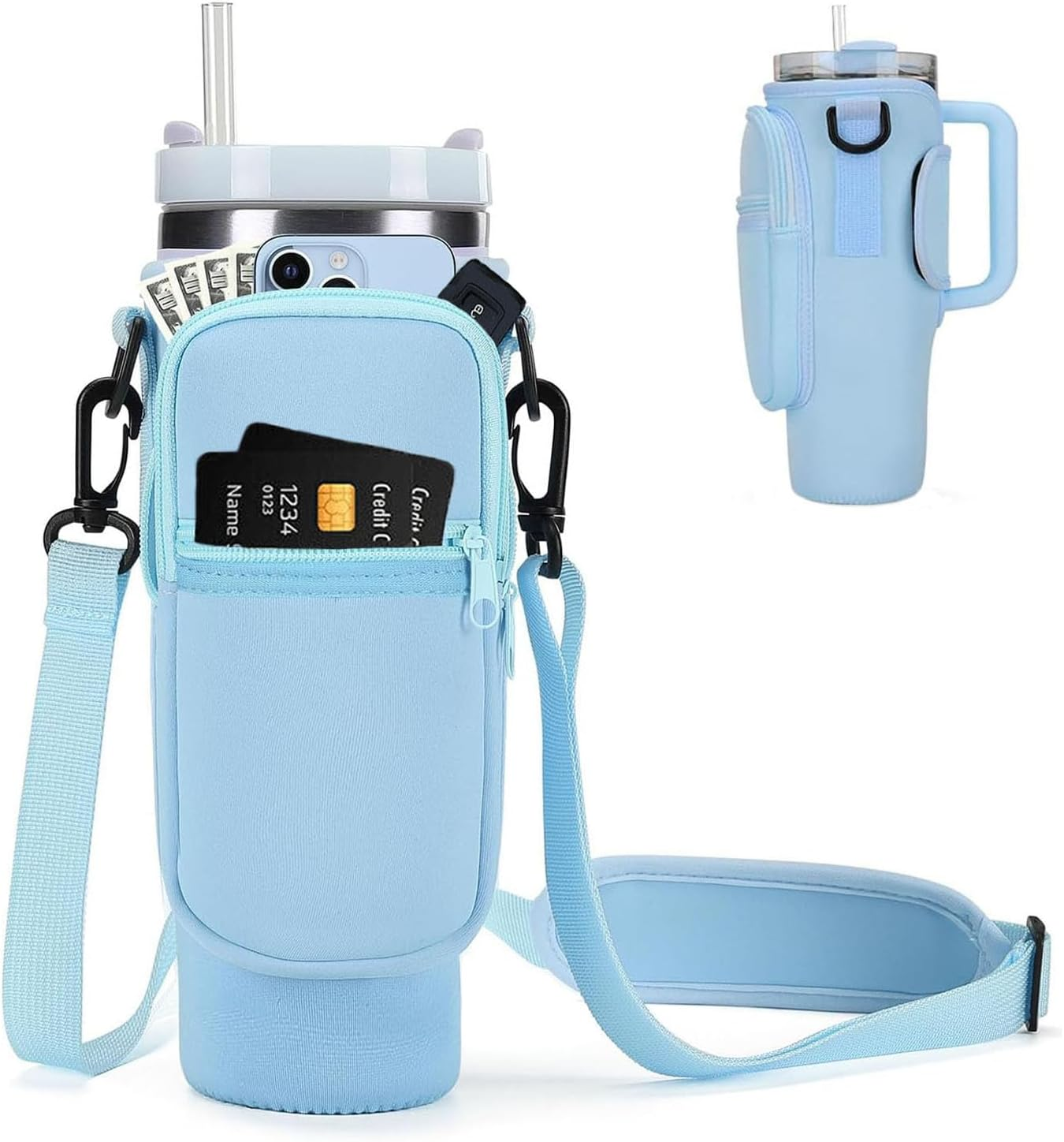 Water Bottle Carrier Bag for Stanley 40Oz Tumbler with Handle, Water Bottle Holder with Adjustable Shoulder Strap for Stanley Cup Accessories for Travelling Hiking Camping