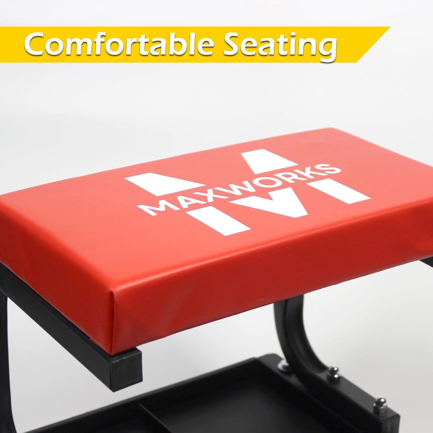 Maxworks 50875 Mechanics Roller Seat, 250 LBS Capacity Padded Rolling Workshop Stool with Tool Tray Storage for Garage, Shop, Auto Repair image number 4