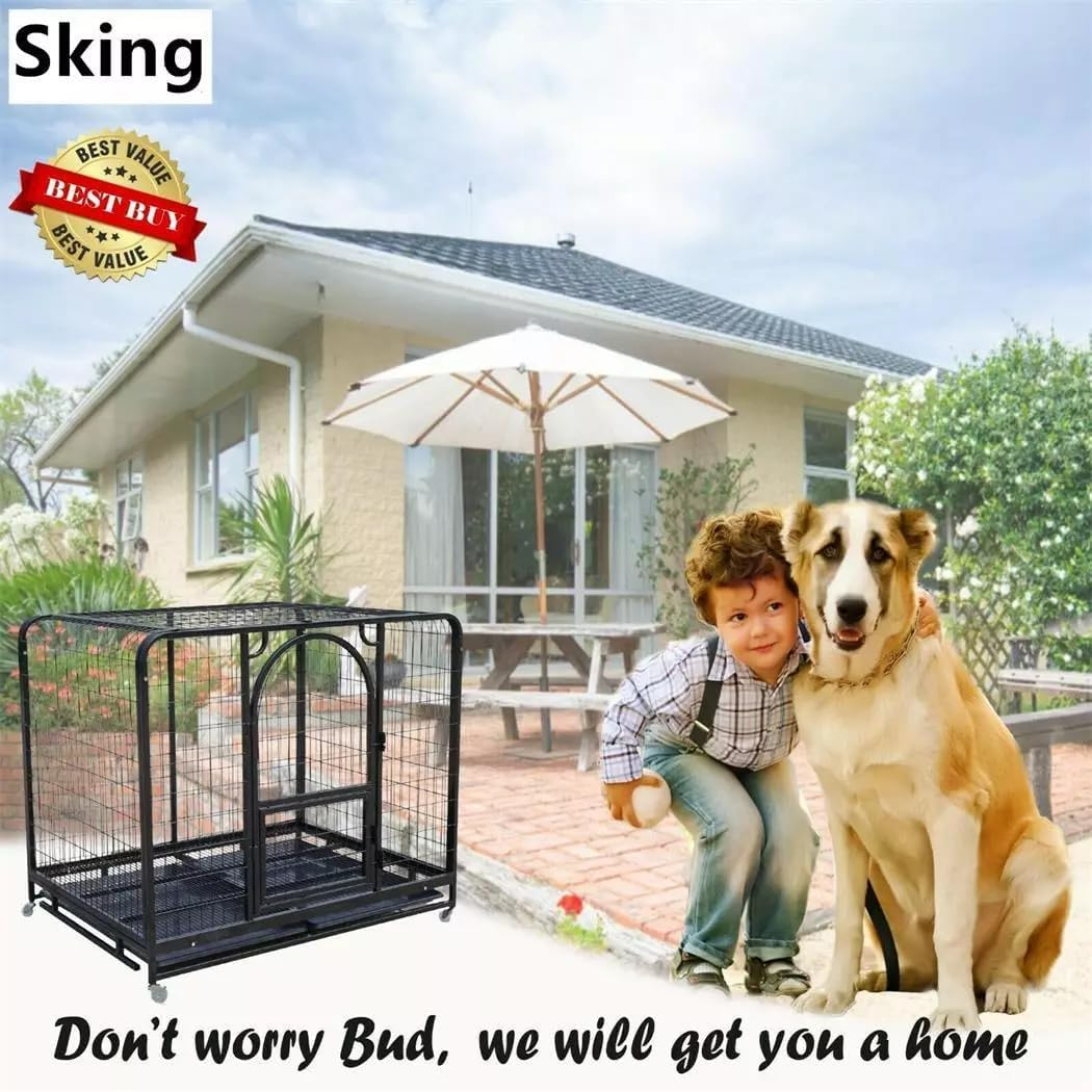 36" Dog Cage Crate,Large Kennel Pet Cage with Removable Tray&4 Rollers,Foldable Cat Puppy Metal Cage Playpen (White) image number 2