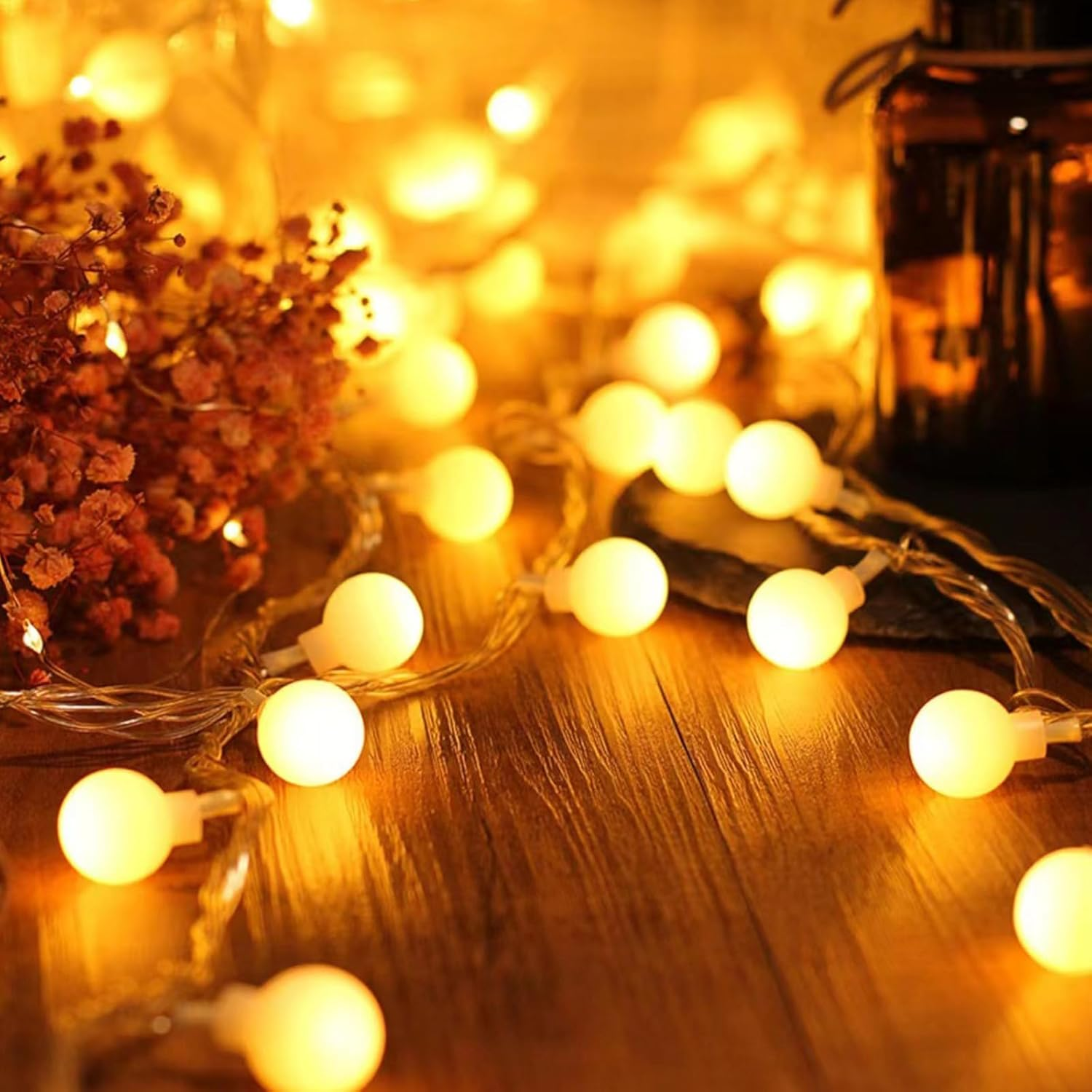 ENLACE LED Globe Fairy Lights, 10 M, 80 LED Fairy Lights, Balls, Warm White, USB Operated, Ball Fairy Lights for Wedding, Party, Christmas, Balcony Decoration, Camping, Indoor and Outdoor Use image number 6