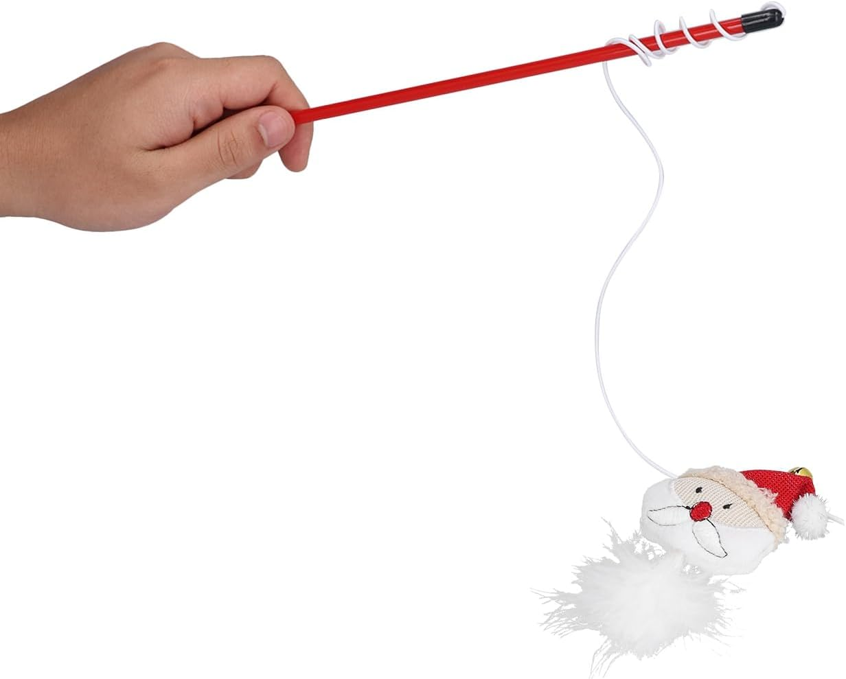 Aoaoy Cat Toy Interactive Stick Cat Wand Toy Interactive Stick 12In Long Safe Santa Claus Design with Plush Ball for Play Jumping Exercise image number 1