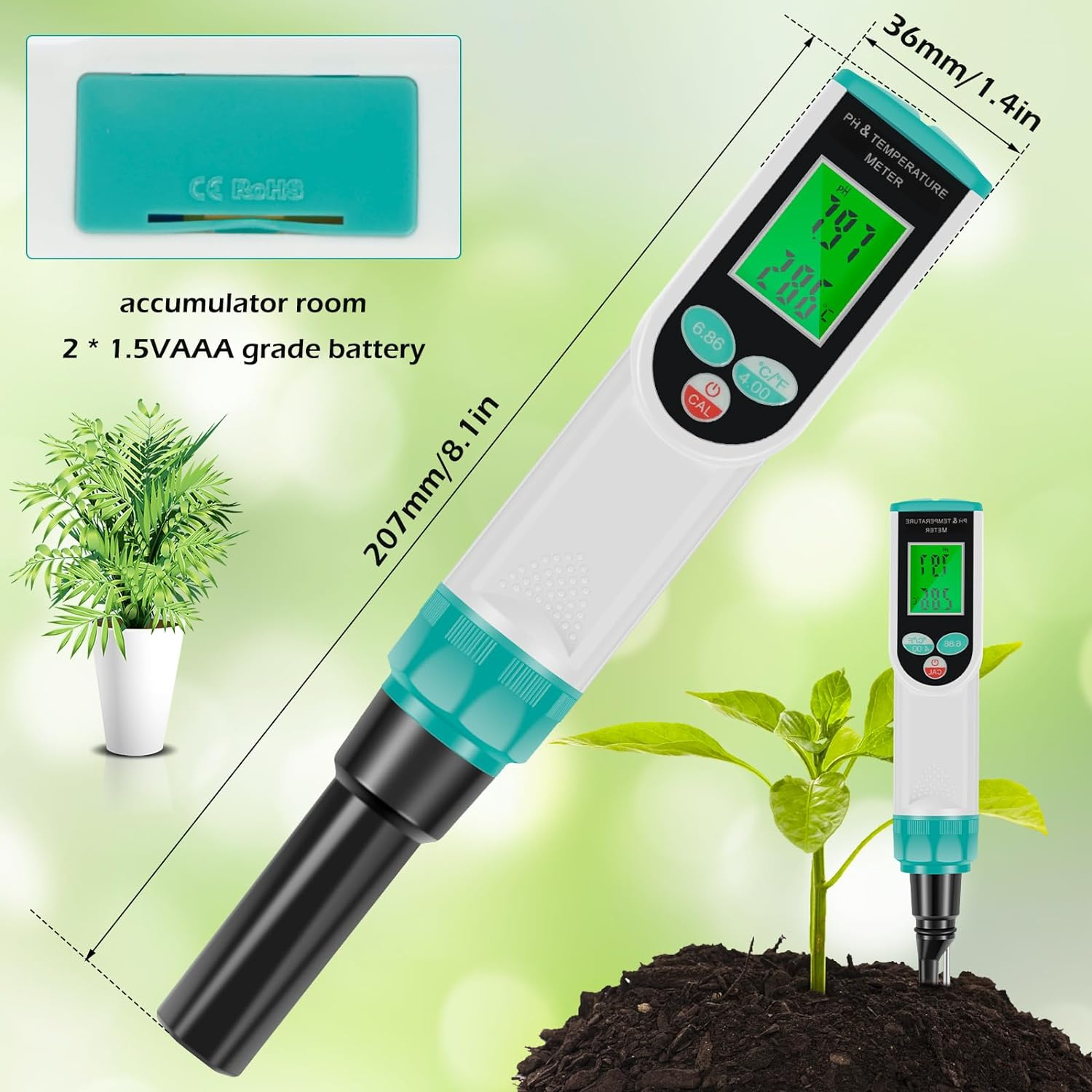 [-] Food Ph Meter Dual Probe Digital Soil Ph Tester Automatic Temperature Compensation High Precision Electric Food Thermometer for Sourdough Bread Canning Cheese [-](Black) image number 1