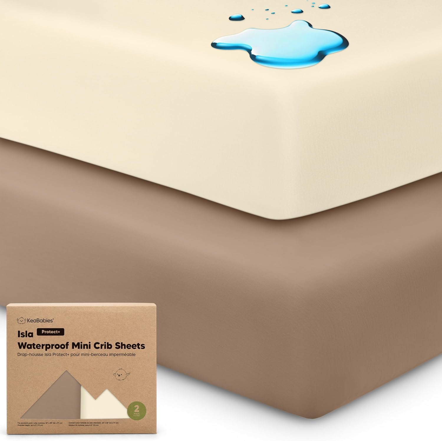 2-Pack Isla [Protect+] Waterproof Mini Crib Sheets (Latte)