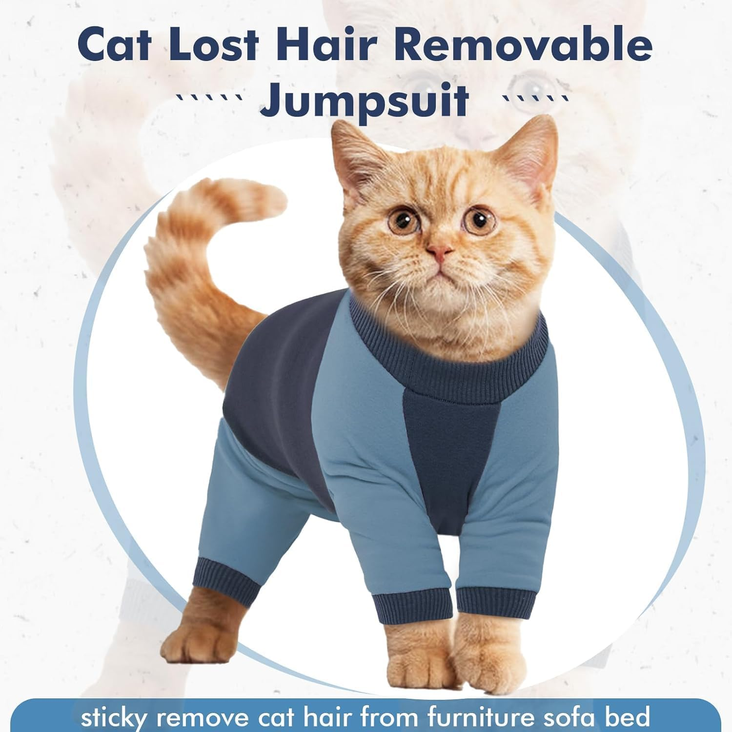 DENTRUN Cat Recovery Suit, Kitten Hair Sticky Onesie, Surgical Cone Alternative Shirts for Female Male Cat Recovery after Surgery, Cat Hair Spreading Prevent Clothes Pajama Apparel for Cats Only image number 2