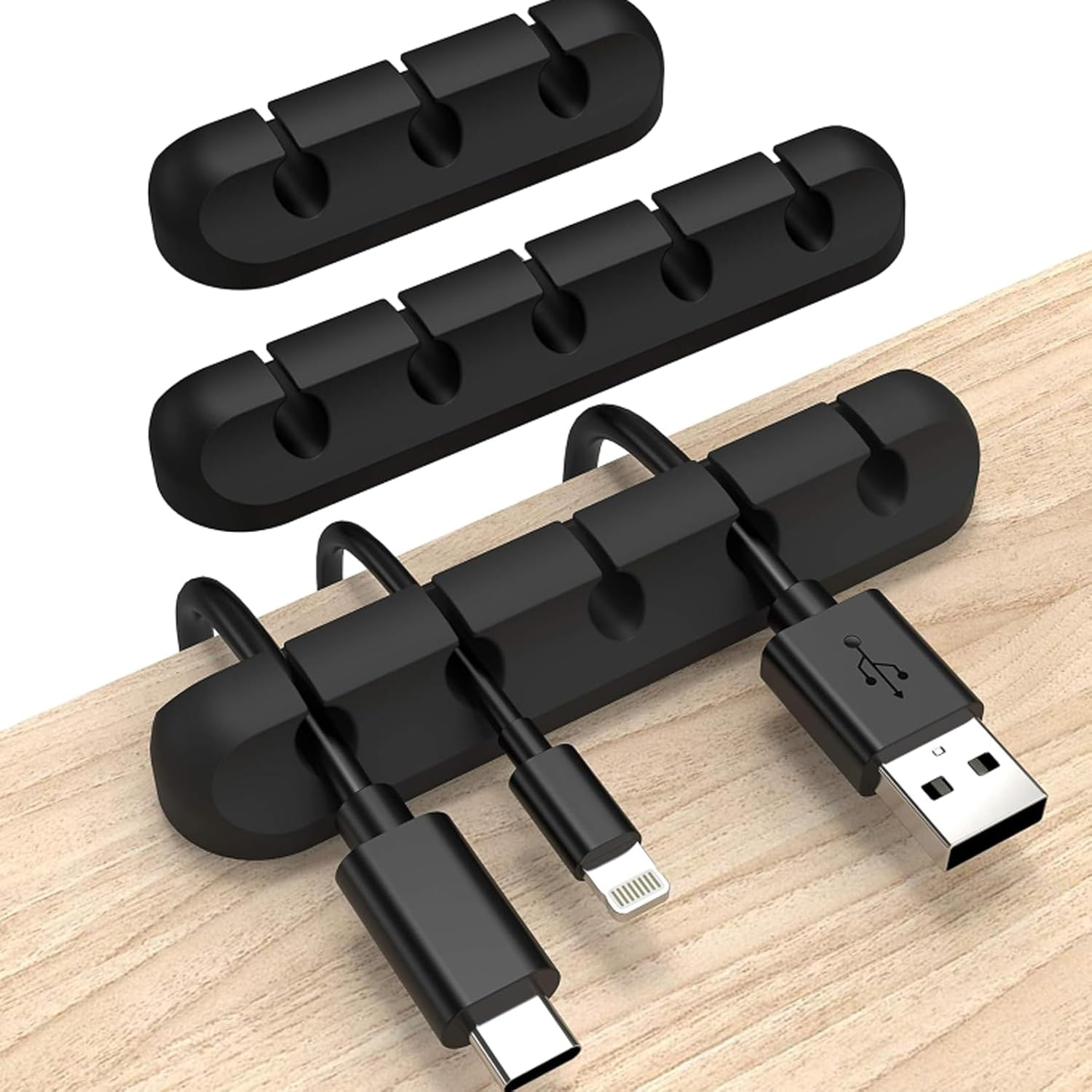 White Cable Clips, Cord Organizer Cable Management, Cable Organizers USB Cable Holder Wire Organizer Cord Clips, 3 Packs Cord Holder for Desk Car Home and Office (5,5, 3 Slots)