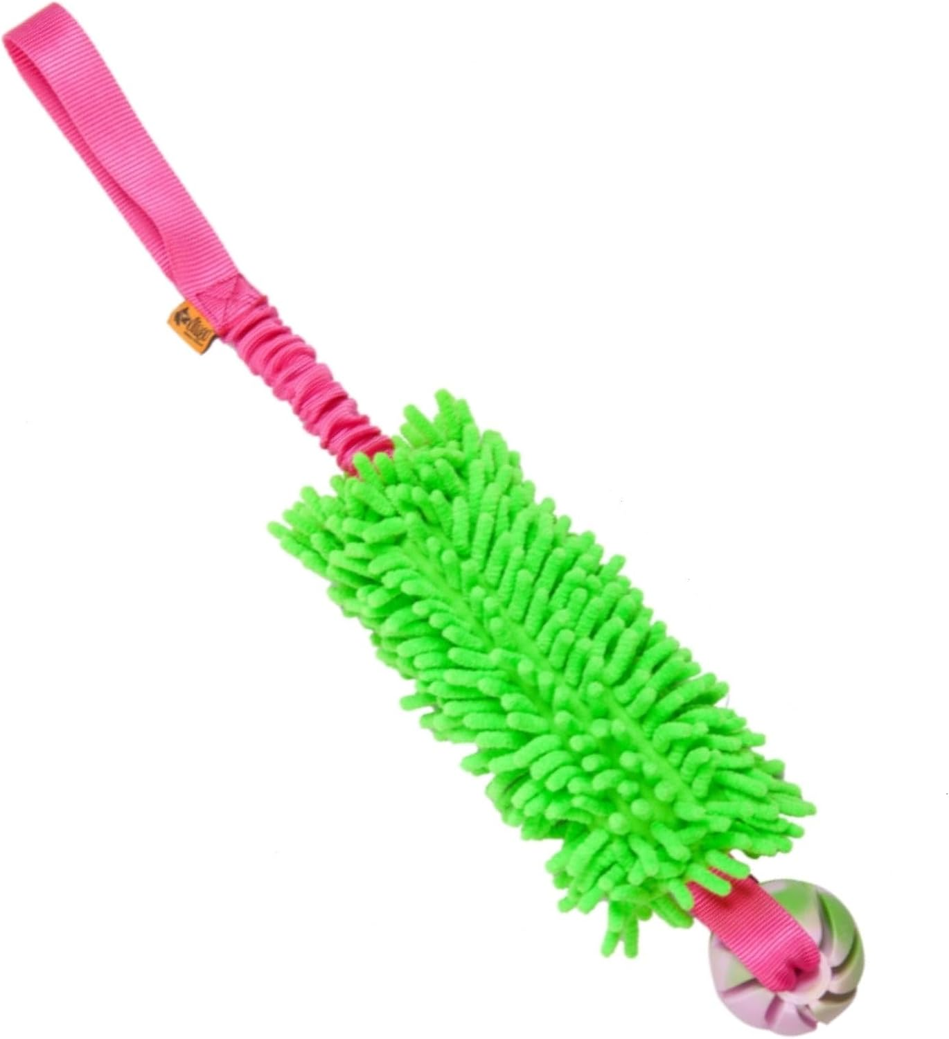 Dingo Green Mop Bite Tug for Dog Fun Bungee Chaser with Ball, Pink Handle 15589