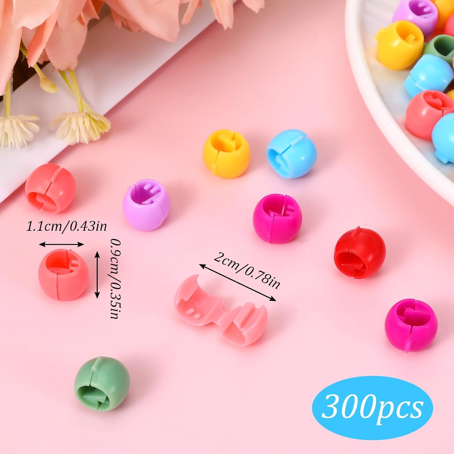 Ptwola 300 Pcs Rainbow Mini Hair Beads Plastic Tiny Hair Claw Clips Colorful Beads Clip Cute Candy Hairs Decorations Wear Braid Hairs Accessories Suitable for Women Girls image number 1