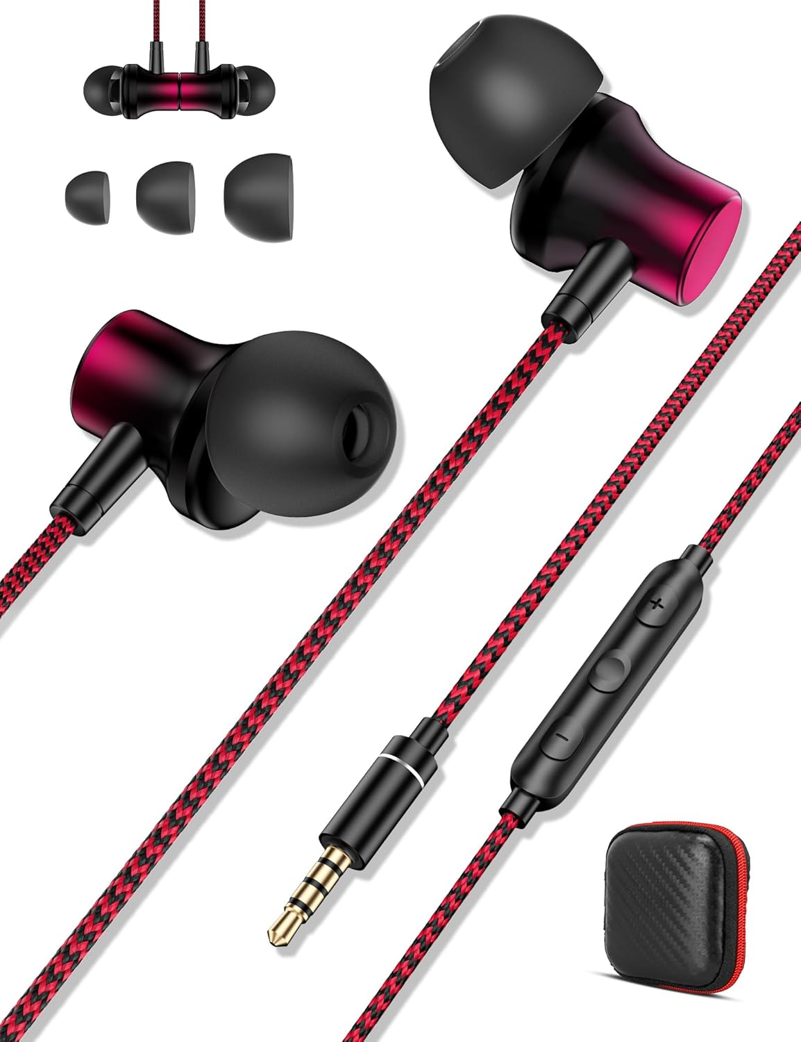 Jiunai Wired Earbuds Mic in Ear Wired Earphone 3.5 Mm Jack Magnetic Snap Noise Isolated Corded Ear Bud for Iphone Galaxy A15 A25 Ipad Surface Fire CD Player Commute Essential Gradient Black Red image number 1