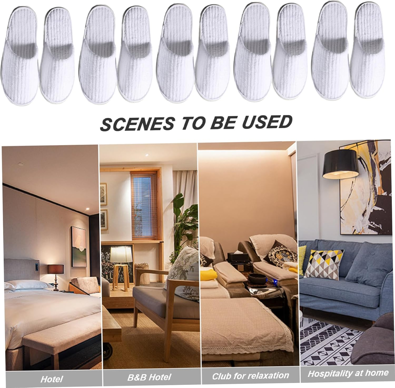 Disposable SPA Slippers - ONE SIZE, 5 Pair Coral Fleece Non-Slip Hotel Slippers, Breathable Portable Guest Slippers for Women Men Travel