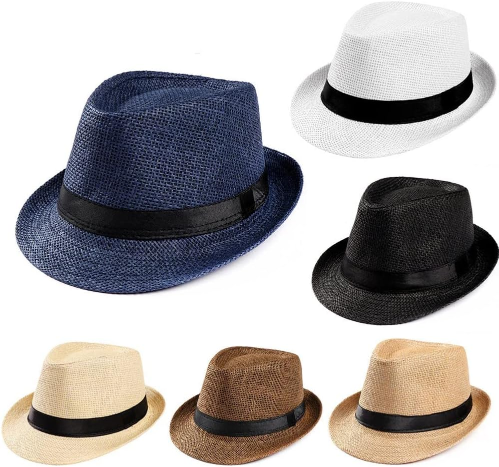 BIGTEDDY Unisex Hat Men Women for Fedora Trilby Wide Brim Straw Cap Beach Sun Gentleman Black image number 2