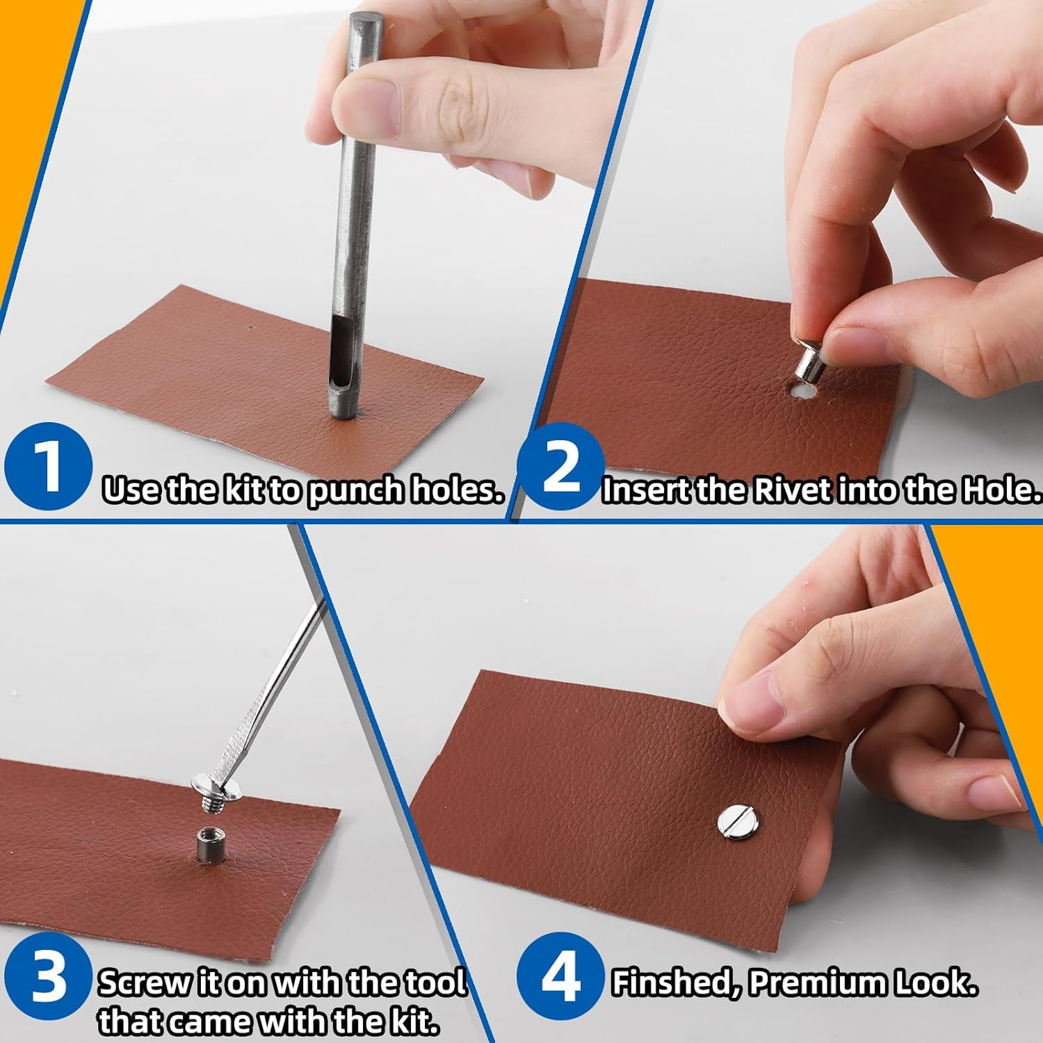 Glarks 150 Sets Red Bronze Chicago Screws Assorted Kit, M5 X 5Mm, 6Mm, 8Mm, 10Mm, 12Mm Chicago Rivets and 4X4Mm Flat Head Stud Screw, Nail Rivet Chicago Button Screw Posts Metal Accessories image number 3