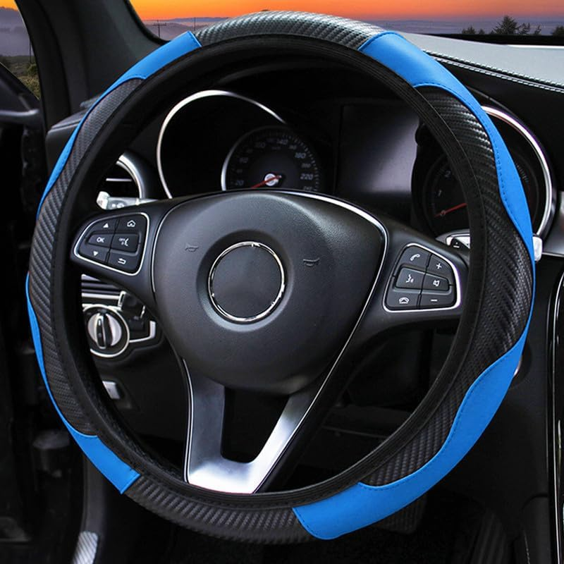 Car Steering Wheel Cover, Universal Size Steering Wheel Cover Fits 37-38 Cm/14.5-15 Inch, Non-Slip Carbon Fiber Microfibre, Breathable Car Accessories Steering Wheel Cover, Green