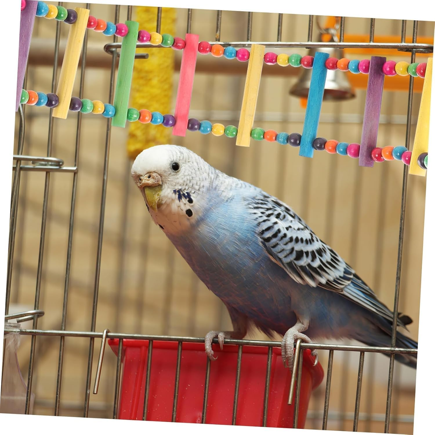 Colorful Pet Bird Parrot Ladder, 1Pc 12 Steps Colorful Wooden Parrot Climbing Ladder, Wooden Rainbow Cage Training Bird Ladder, Parrot 12 Step Ladders Rainbow Bridge image number 1