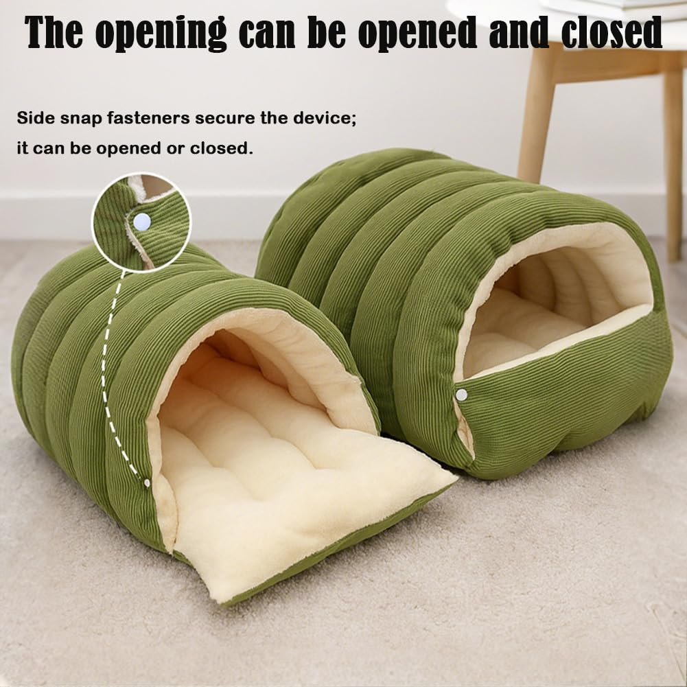 Removable and Washable Winter Closed-Off Cat Bed, Warm Cat Bed for Winter, Cotton Soft Pet Nest for Cats, Warm Cave Nest Sleeping Puppy for Cats & Small Dogs (Green, Large) image number 5