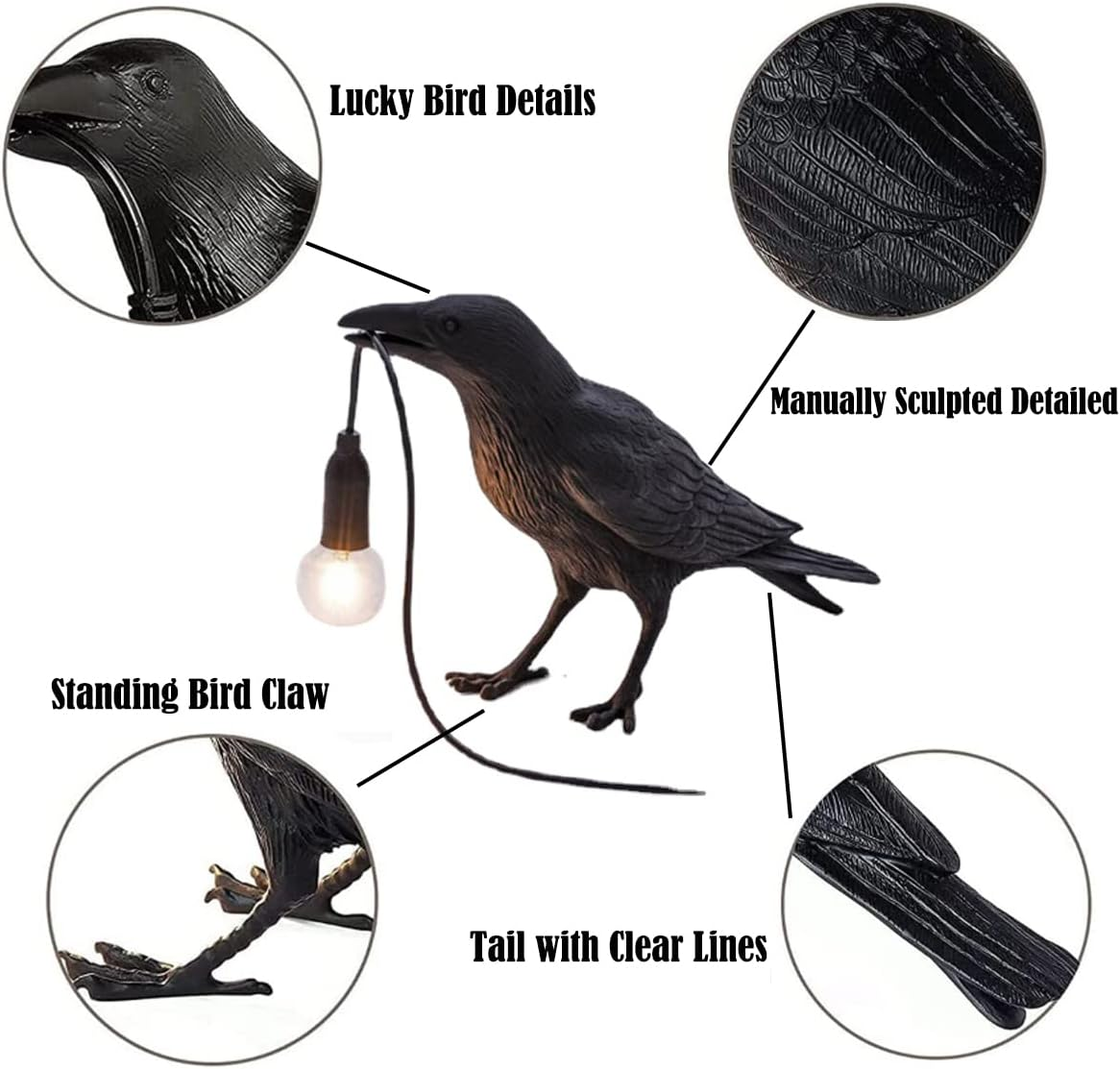 Resin Lucky Bird Crow Wall Lamp Table Lamp Night Light Bedroom Bedside Living Room Wall Lamp Home Decoration for Bedside Table/Office and Living Room Decor/Farmhouse Art Decor/Dorm image number 4
