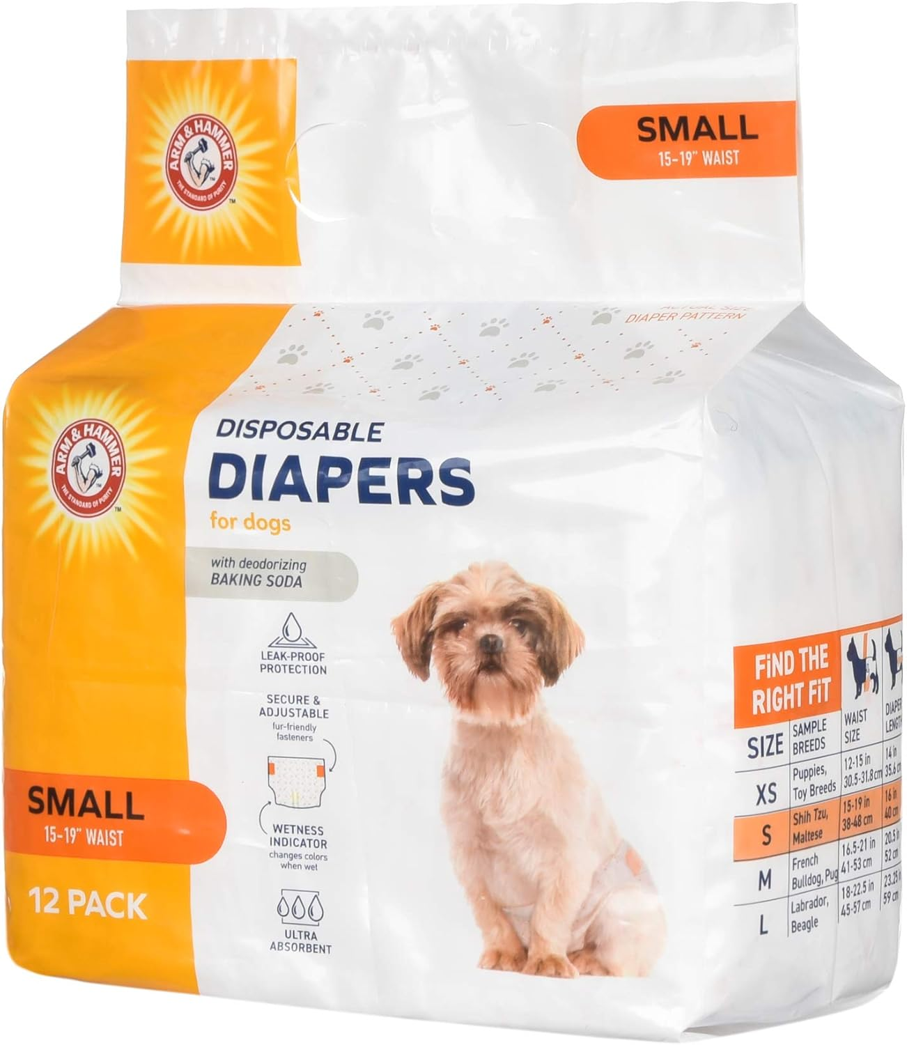 Arm & Hammer for Pets Female Dog Diapers, Size Small, 12 Count | Ultra-Abosorbent, Adjustable Girl Dog Diapers with Leak-Proof Protection and Wetness Indicator image number 3